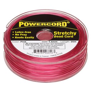 Cord, Powercord®, elastic, pink, 1.5mm, 22-pound test. Sold per 25-meter spool.