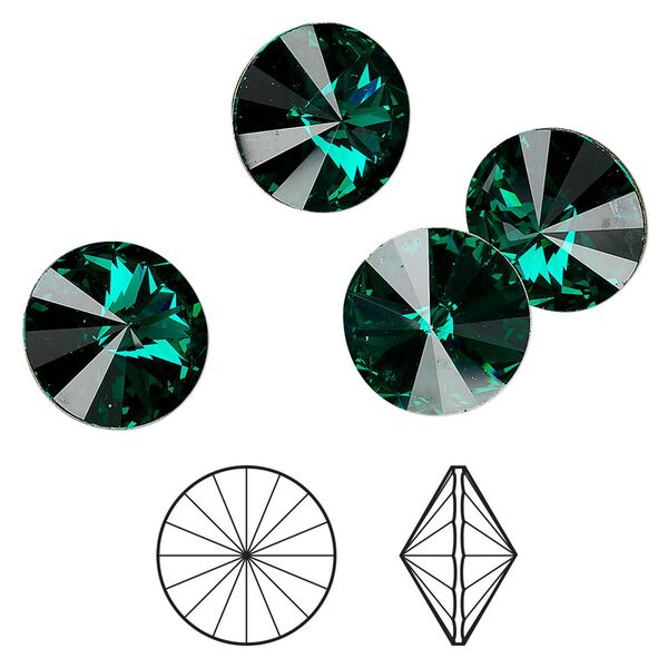 Chaton 48pk emerald foil back, Crystal Passions® 14mm rivoli 1122 image number 0