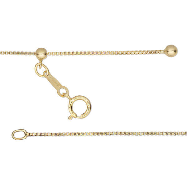 Chain, Gossamer®, 14Kt gold-filled and silicone, 0.8mm box with 3mm ball and 3mm adjustable slider bead, adjustable from 16 to 22 inches with springring clasp. Sold individually. image number 0