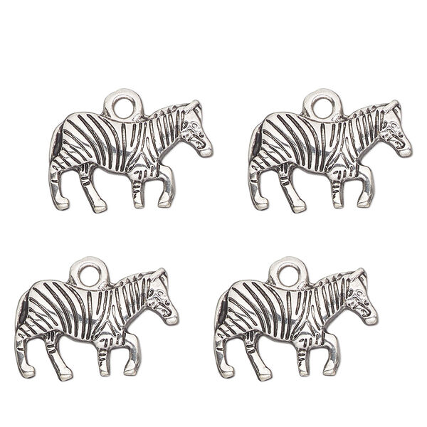 Charm, antique silver-finished "pewter" (zinc-based alloy) , 17x10mm single-sided zebra. Sold per pkg of 4. image number 0