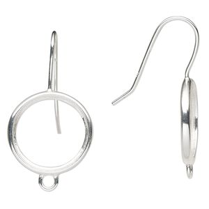 Ear wire fishhook 1pkg2 sterling silver, 31.5mm / open back / 16mm rivoli glue-in setting, 20 gauge 1 pair