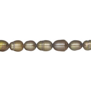 Pearl 1pkg1 freshwater, rice brass, 15 inch 5-6mm cultured