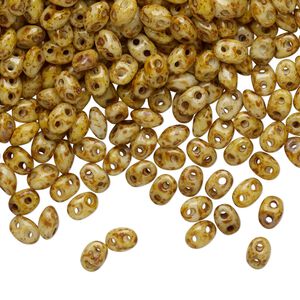 Bead, Preciosa Twin™, Pressed Twin, Czech pressed glass, opaque cream travertine, 5x2.5mm oval with (2) 0.7-0.8mm holes. Sold per 250-gram pkg.