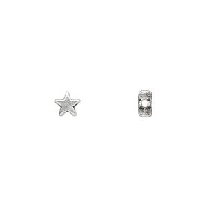 Bead, antique silver-plated "pewter" (zinc-based alloy), 5x5mm double-sided star. Sold per pkg of 100.