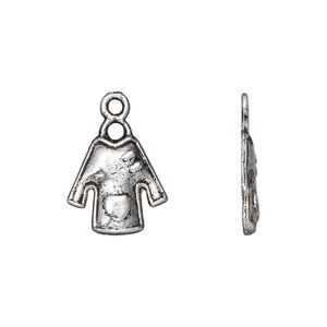 Charm, antiqued silver-finished "pewter" (zinc-based alloy), 16x14mm single-sided dress with heart pocket. Sold per pkg of 20.