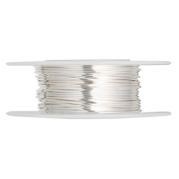 Wire, sterling silver, half-hard, round, 21 gauge. Sold per 25-foot spool. image number 0