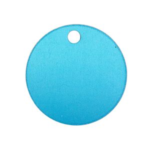 Drop, anodized aluminum, light blue, 25.5mm double-sided flat round blank with 3mm hole, 20 gauge. Sold per pkg of 10.