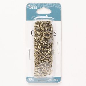 Drop mix, "pewter" (zinc-based alloy), pkg/18, antique gold finish, 13x11mm-21x12mm single-sided fancy mixed shapes.