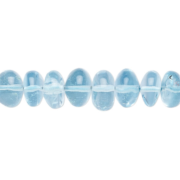 Bead, sky blue topaz (irradiated), 8x5mm-10x6mm graduated hand-cut rondelle, B grade, Mohs hardness 8. Sold per 8-inch strand, approximately 35 beads. image number 0