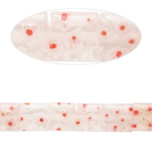 Bead, millefiori glass, transparent clear and multicolored, 7mm-9x8mm puffed square with flower design. Sold per 14-inch strand.