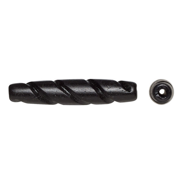 Bead, bone (dyed), black, 36x7mm hand-carved spiral. Sold per pkg of 10. image number 0