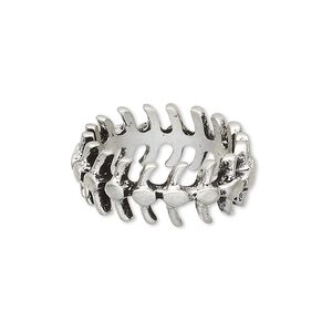 Ring, antique silver-plated "pewter" (zinc-based alloy), 9mm wide with vertebrae design, size 8. Sold individually.