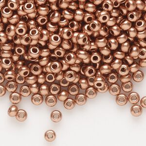 Seed bead, Preciosa Ornela Czech glass, pkg/500g, #8 rocaille, opaque metallic soft copper, (01770).