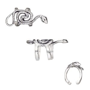 Ear cuff, antique silver-plated brass, 20x9mm snake. Sold individually.