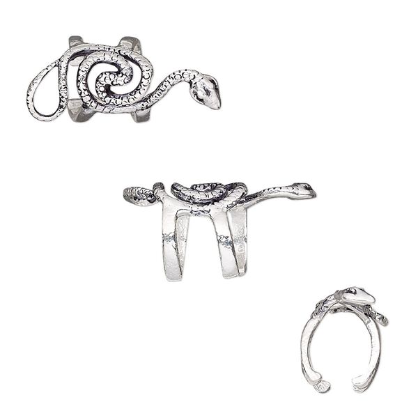 Ear cuff, antique silver-plated brass, 20x9mm snake. Sold individually. image number 0
