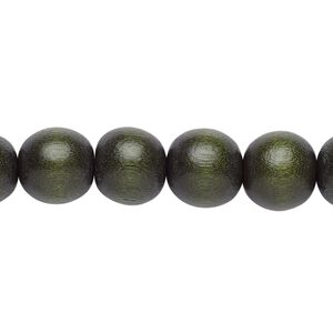 Bead, Taiwanese cheesewood (dyed / waxed), dark forest green, 9-10mm round. Sold per pkg of (2) 15-1/2" to 16" strands.
