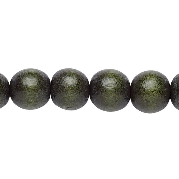 Bead, Taiwanese cheesewood (dyed / waxed), dark forest green, 9-10mm round. Sold per pkg of (2) 15-1/2" to 16" strands. image number 0