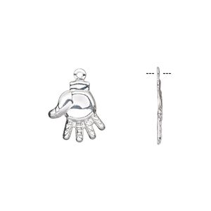 Charm, silver-finished brass, 13x12mm single-sided hand. Sold per pkg of 10.