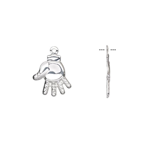 Charm, silver-finished brass, 13x12mm single-sided hand. Sold per pkg of 10. image number 0