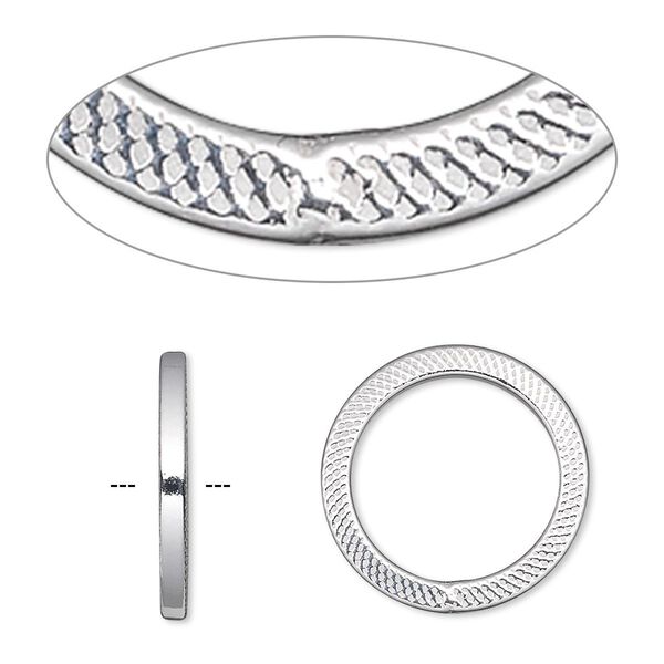 Jump ring, sterling silver, 18mm soldered textured round square wire, 14mm inside diameter, 13 gauge. Sold individually. image number 0