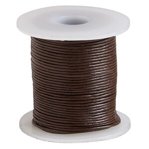 Cord, leather (dyed), brown, 0.5-0.8mm round. Sold per 5-yard spool.