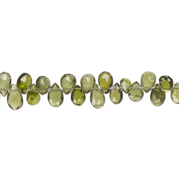 Bead, chrome diopside (natural), 4x3mm-6x4mm hand-cut top-drilled faceted puffed teardrop, B grade, Mohs hardness 5-1/2 to 6. Sold per 7-inch strand, approximately 85 beads. image number 0