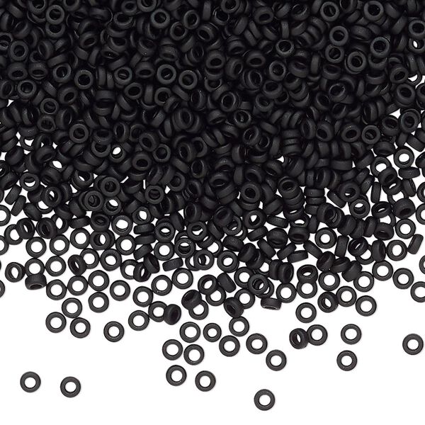 Seed bead, Miyuki, glass, pkg/10g, 2.2x1mm spacer rondelle, opaque matte black, (SPR2.2-401F). image number 0