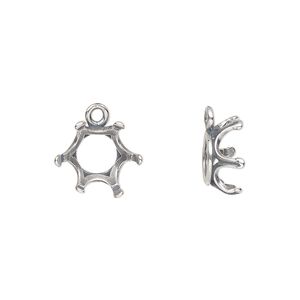 Drop, JBB Findings, antique silver-plated brass, 13mm round with open back and 6-prong SS45 chaton setting. Sold per pkg of 2.