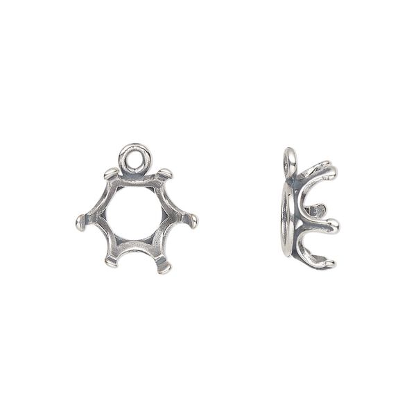 Drop, JBB Findings, antique silver-plated brass, 13mm round with open back and 6-prong SS45 chaton setting. Sold per pkg of 2. image number 0