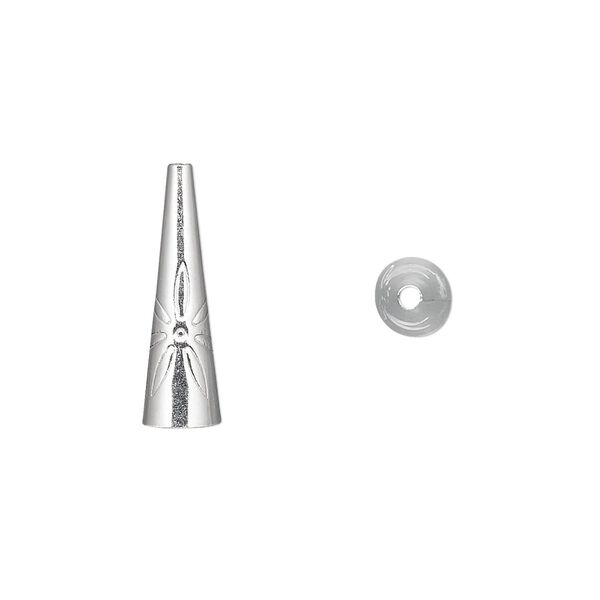 Cone, sterling silver, 19x5.5mm with flower design, 5mm inside diameter. Sold per pkg of 6. image number 0