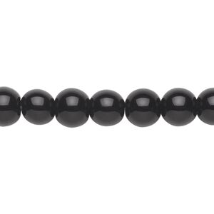 Bead, glass, black, 8mm round. Sold per 36-inch strand.