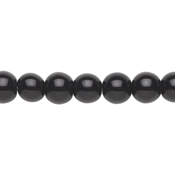 Bead, glass, black, 8mm round. Sold per 36-inch strand. image number 0