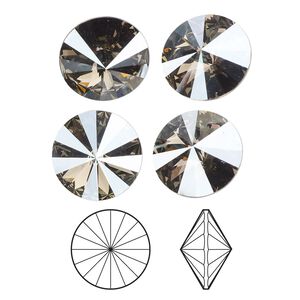 Chaton 4pk black diamond moonlight foil back, Crystal Passions® 14mm rivoli 1122