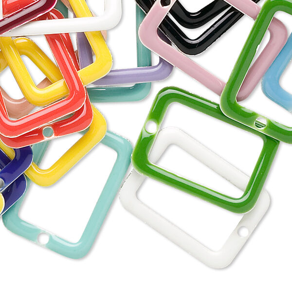 Drop mix, epoxy and silver-plated brass, mixed colors, 20x14mm double-sided open rectangle. Sold per pkg of 40. image number 0