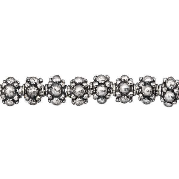 Bead, antique silver-plated copper, 7x6mm beaded rondelle. Sold per 1-troy ounce pkg, approximately 35-40 beads. image number 0