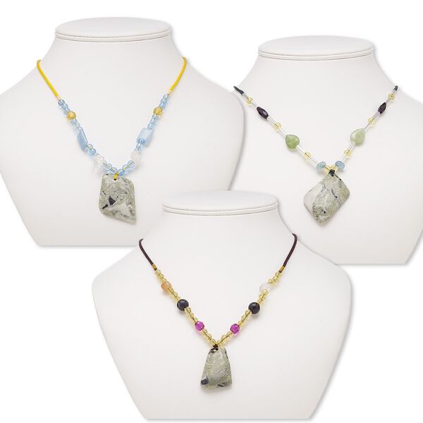 Green earth "jasper" / multi-gemstone / acrylic 1pkg3, freeform continuous necklace 20-24 inch mix 33x31mm-49x37mm image number 0