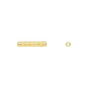 Bead, gold-finished "pewter" (zinc-based alloy), 14x2mm tube. Sold per pkg of 50.