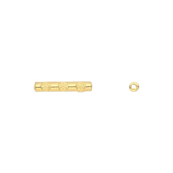 Bead, gold-finished "pewter" (zinc-based alloy), 14x2mm tube. Sold per pkg of 50. image number 0