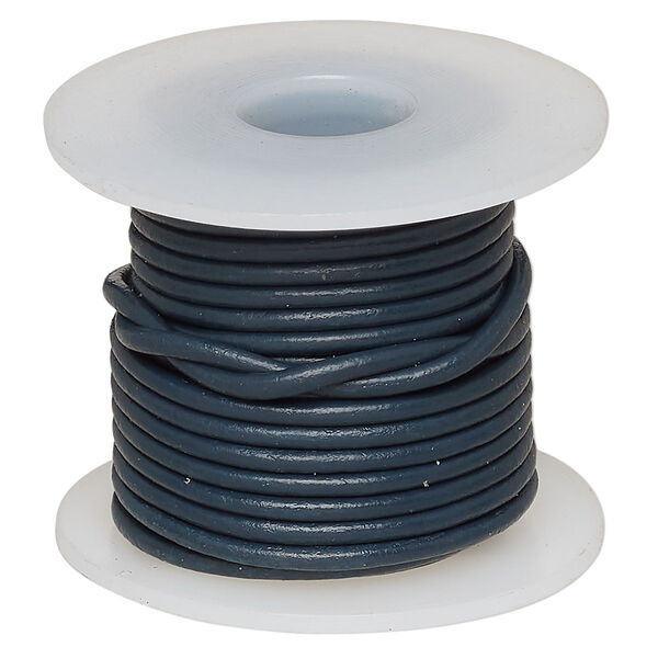 Cord, leather (dyed), dark blue, 1.4-1.6mm round. Sold per 5-yard spool. image number 0