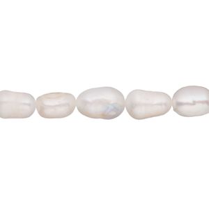 Pearl, cultured freshwater (bleached), white, 5-7mm flat-sided rice, D grade, Mohs hardness 2-1/2 to 4. Sold per 15-1/2" to 16" strand.