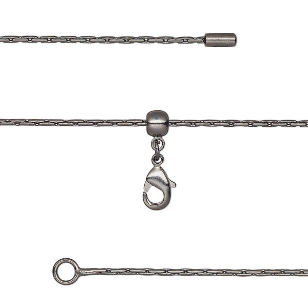 Chain, silicone and black-finished brass, 1mm Boston link, adjustable from 16 to 23-1/2 inches with lobster claw clasp and adjustable slider bead. Sold individually. image number 0