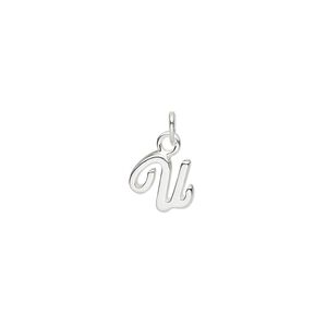 Charm, sterling silver, 9x8mm Champagne cursive alphabet letter "U." Sold individually.