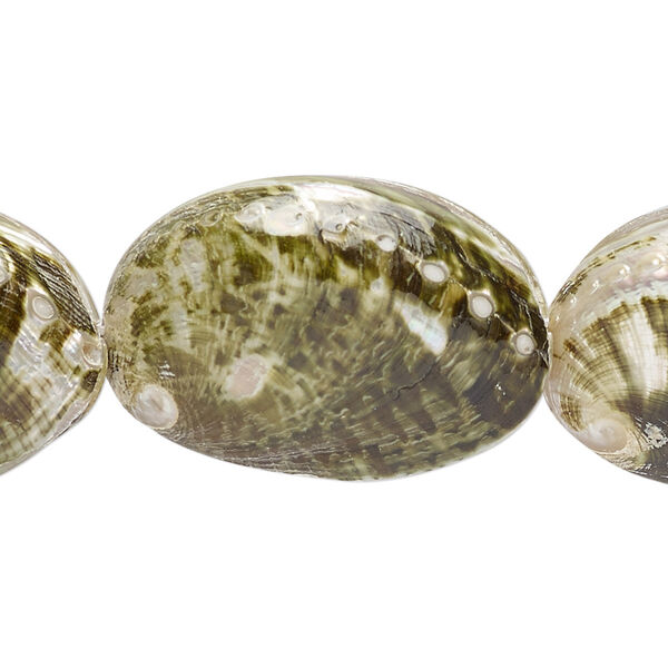 Bead, abalone shell (natural), 32x23mm oval, Mohs hardness 3-1/2. Sold per 13-inch strand. image number 0