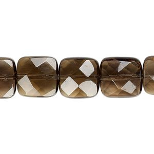 Smoky quartz 1pkg1, faceted square bead 15.5-16 inch 12mm