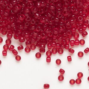 Seed bead, Miyuki, glass, pkg/50g, #8 rocaille, transparent ruby (RR-141).