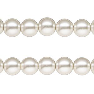 Bead, glass pearl, silver-white, 8mm round. Sold per pkg of pkg of (2) 15-1/2" to 16" strands.