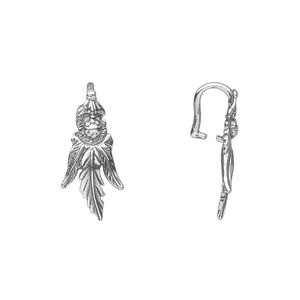 Bail, ice-pick, antiqued sterling silver, 19x9mm fancy leaf, 5mm grip length. Sold individually.