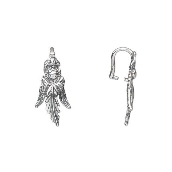Bail, ice-pick, antiqued sterling silver, 19x9mm fancy leaf, 5mm grip length. Sold individually. image number 0