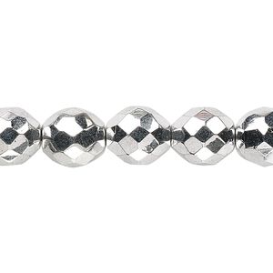 Bead, Czech fire-polished glass, metallic silver, 10mm faceted round. Sold per 15-1/2" to 16" strand.