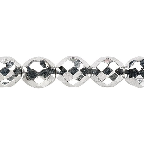 Bead, Czech fire-polished glass, metallic silver, 10mm faceted round. Sold per 15-1/2" to 16" strand. image number 0
